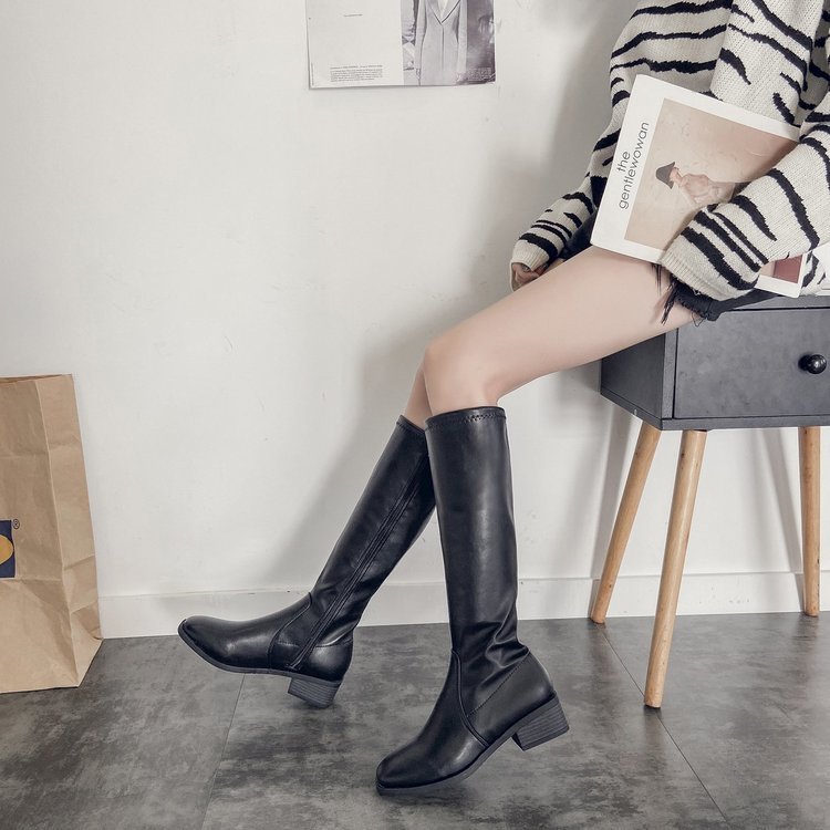 Side Zipper Chunky Heel Women's Leather Boots