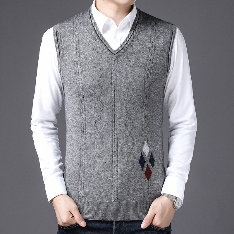 V-neck Wool Vest Fall Winter Men's