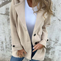 Women's Woolen Coat Casual Loose Lapels Faux Pocket Cardigan Wool Overcoat