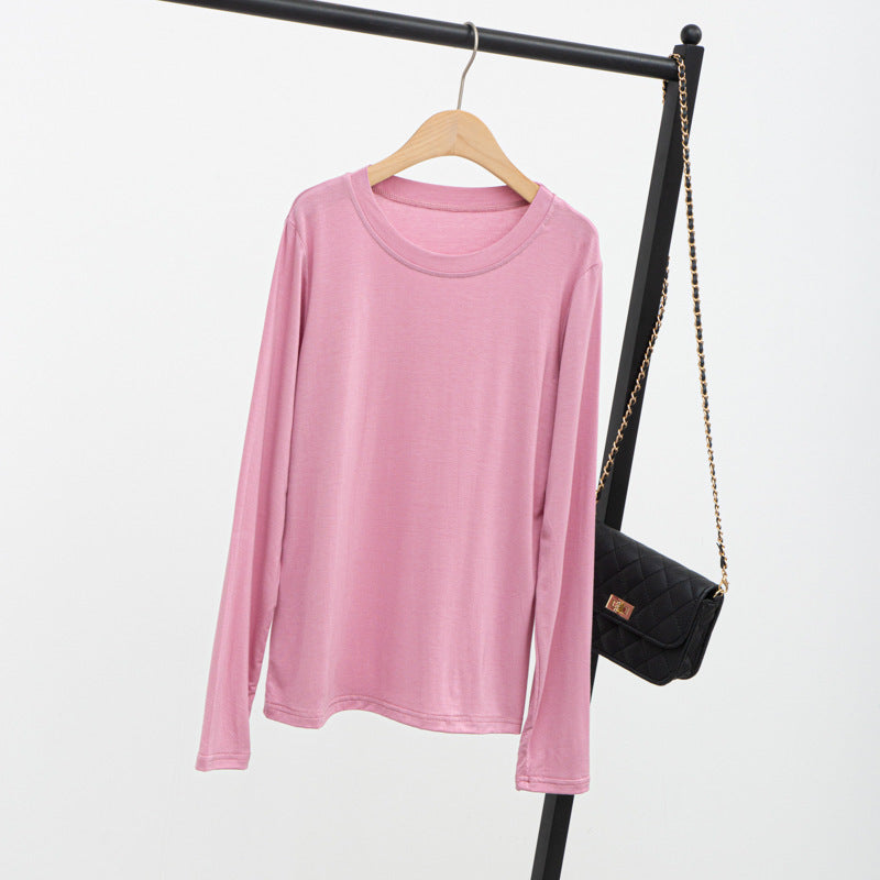 Loose Modal Comfortable Casual Solid Color Round Neck Long Sleeve T-Shirt Women