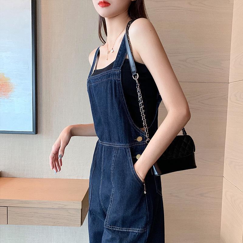 Women's Simple High-waist Dark Denim Overalls