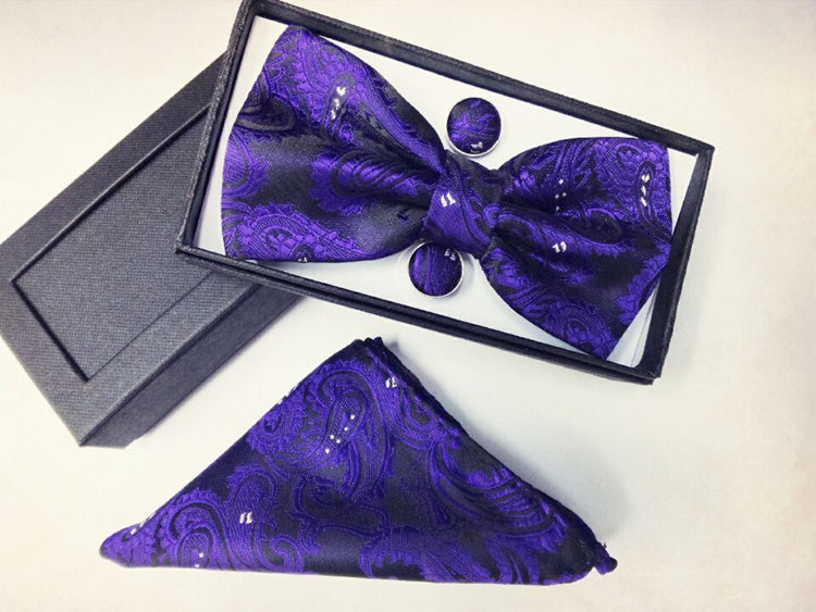 Paisley pattern bow tie dark blue black bow tie male British fashion cashew flower bow gift set