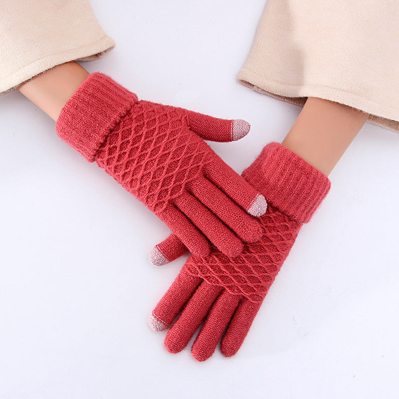 Female winter gloves touch screen five fingers