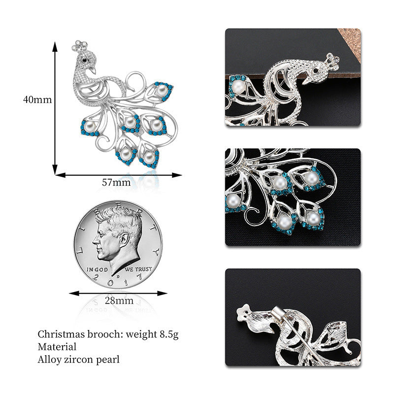 Full Diamond High-grade Peacock Alloy Brooch