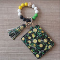 Fashion Beaded Bracelet Girls Small Wallet Lemon Printing Card Holder Silicone Beads Bracelet Keychain Credit