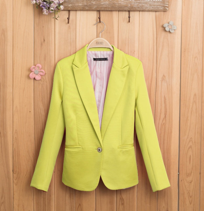 European and American women's candy color one button small suit lining Slim long-sleeved blazer