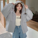 Hooded Short Sports Jacket Women's Casual Loose Solid Color Zipper Shell Jacket