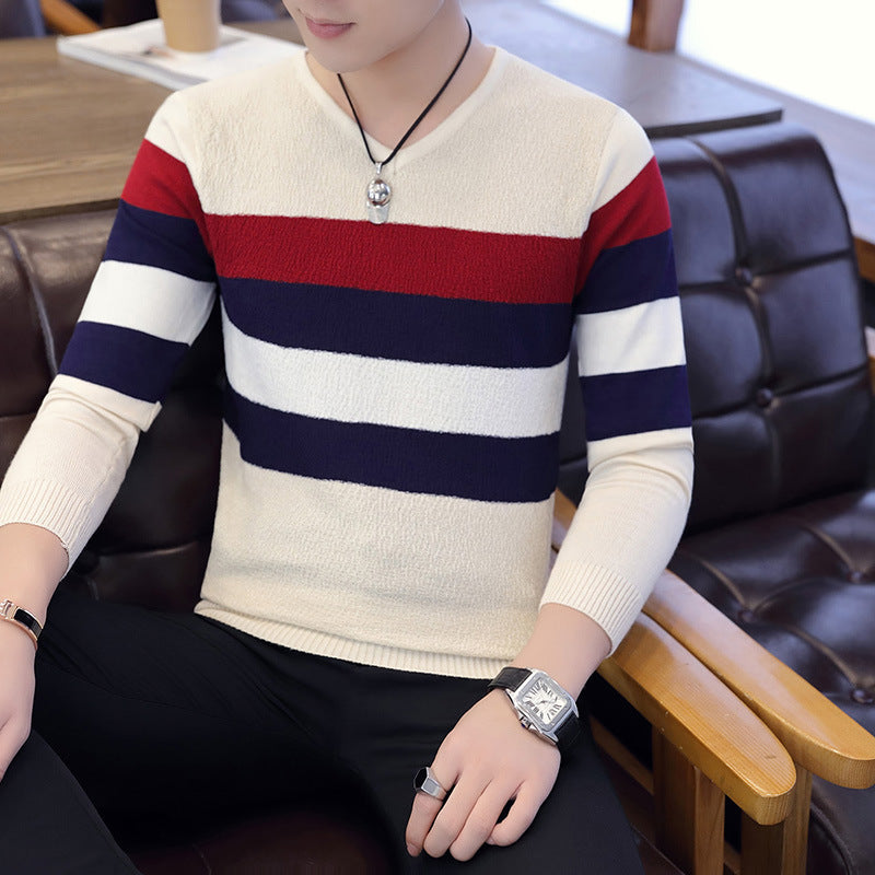 New V Neck Sweater Men Korean Style Long Sleeves