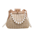 Women's Straw Beach Pearl Chain Woven Shoulder Bag