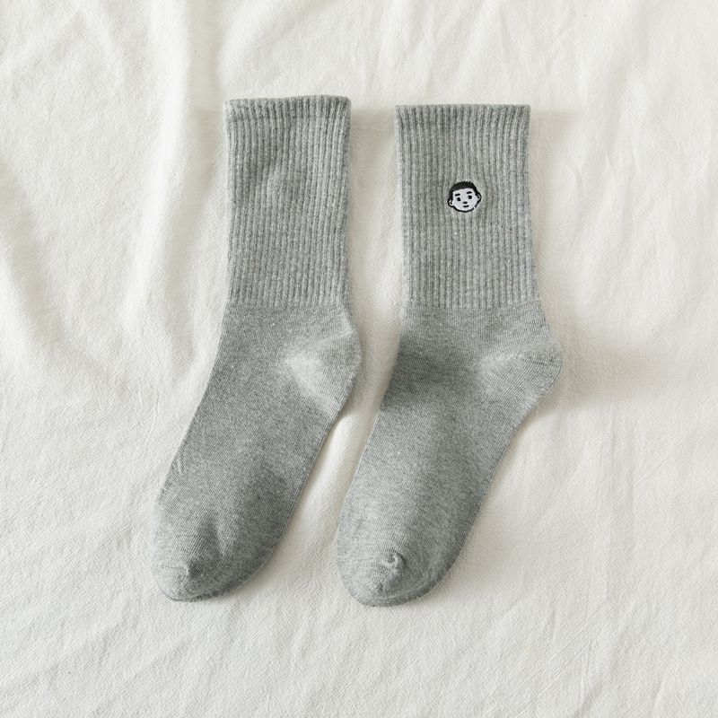 Black Solid Color Simple Couple Socks In Autumn