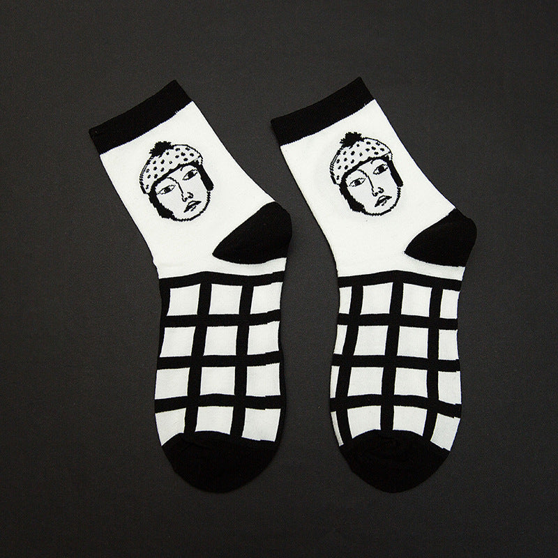 Fall New Preppy Style Cartoon Illustration Portrait Socks