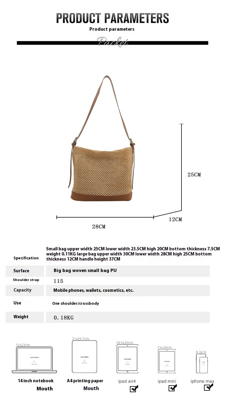 Large Capacity Summer Seaside Vacation Beach Woven Straw Bag