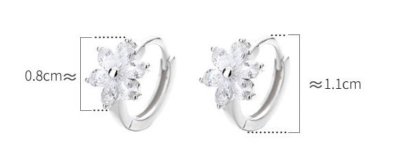 Women's Sterling Silver Earrings With Diamonds Hexapetalous Flowers