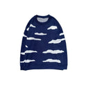 Vintage Blue Sky White Clouds Jacquard Loose-fitting Knitted Sweater