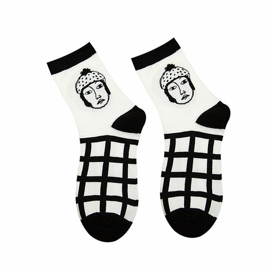 Fall New Preppy Style Cartoon Illustration Portrait Socks