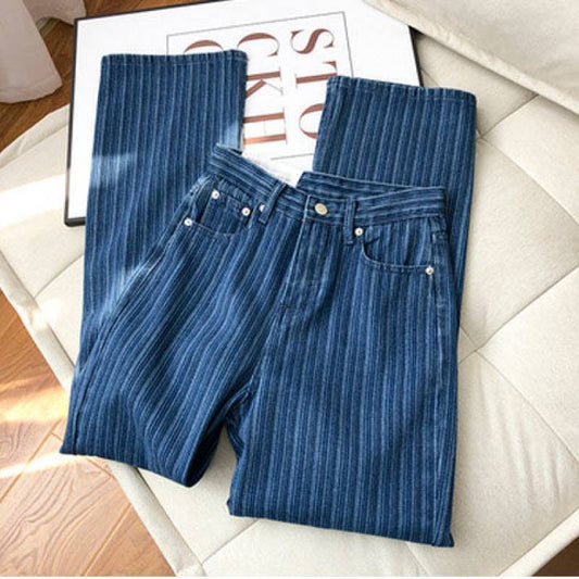 Women's Loose High Waist Straight Vertical Jeans