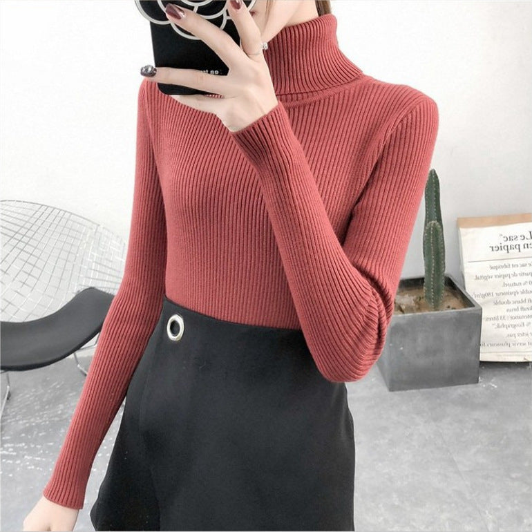 All-match Solid Color Slim Slimming Turtleneck High-neck Warm Long-