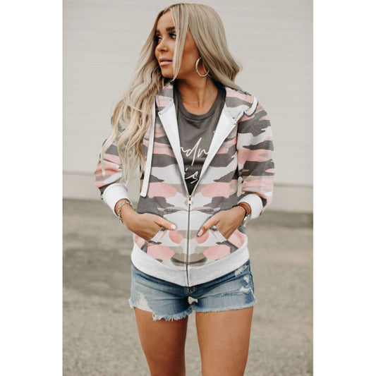 European And American Long Sleeve Printed Camouflage Hooded Zip Jacket