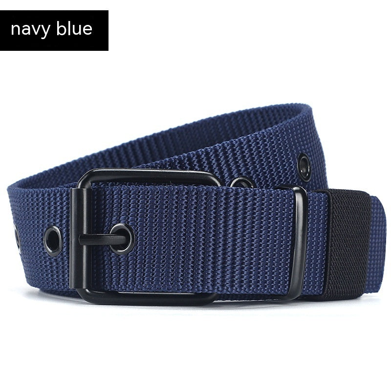 Lengthened Porous Pin Buckle Canvas Belt Men And Women Universal Belt