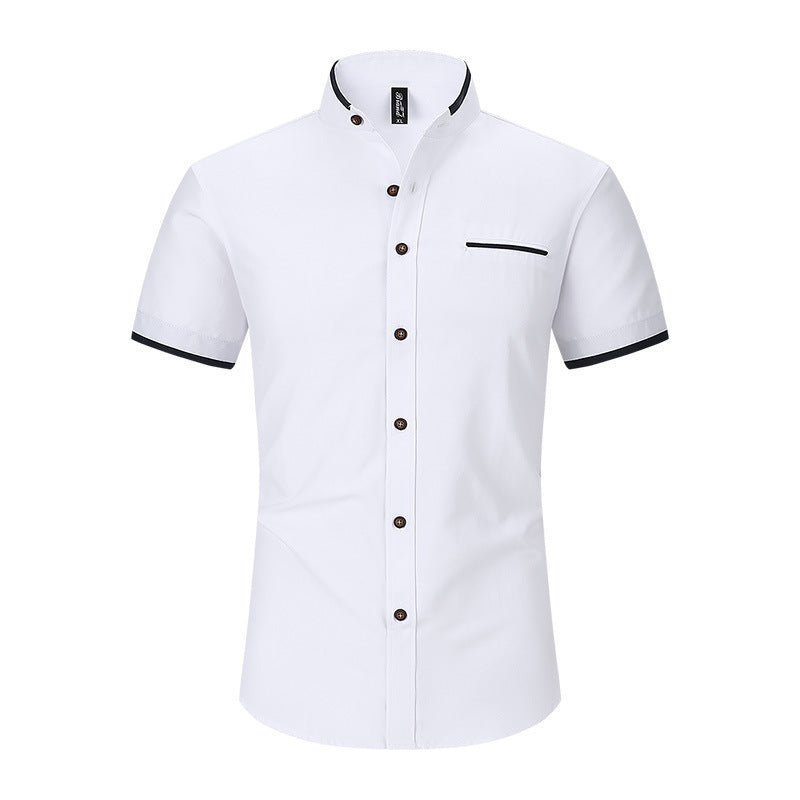 Stand Collar Men's Short Sleeve Shirt