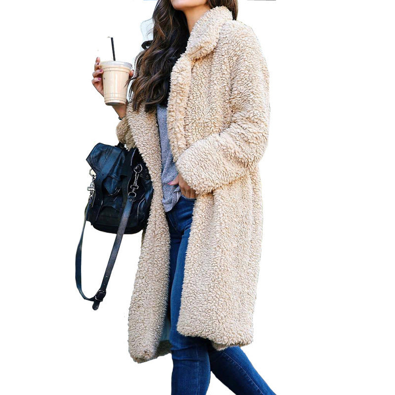 Long sleeve lapel lamb wool coat