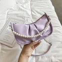 Pleated Solid Color Pearl Chain Underarm Bag