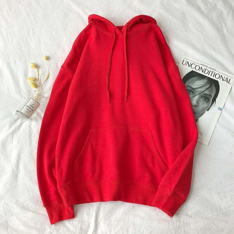 Pure color hooded plus fleece sweater Loose casual sweater