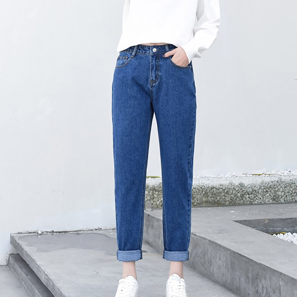 Korean version versatile loose straight denim