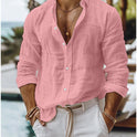 Men's Solid Color Cotton Linen Shirt Casual Style Long Sleeve