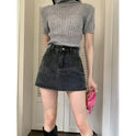 Denim Skirt Women's Black All-match High Waist A- Line Sheath Skirt