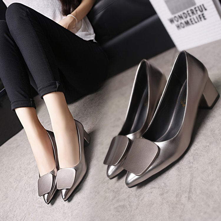 Women's Shoes Plus Size Pointed Toe Square Buckle High Heels