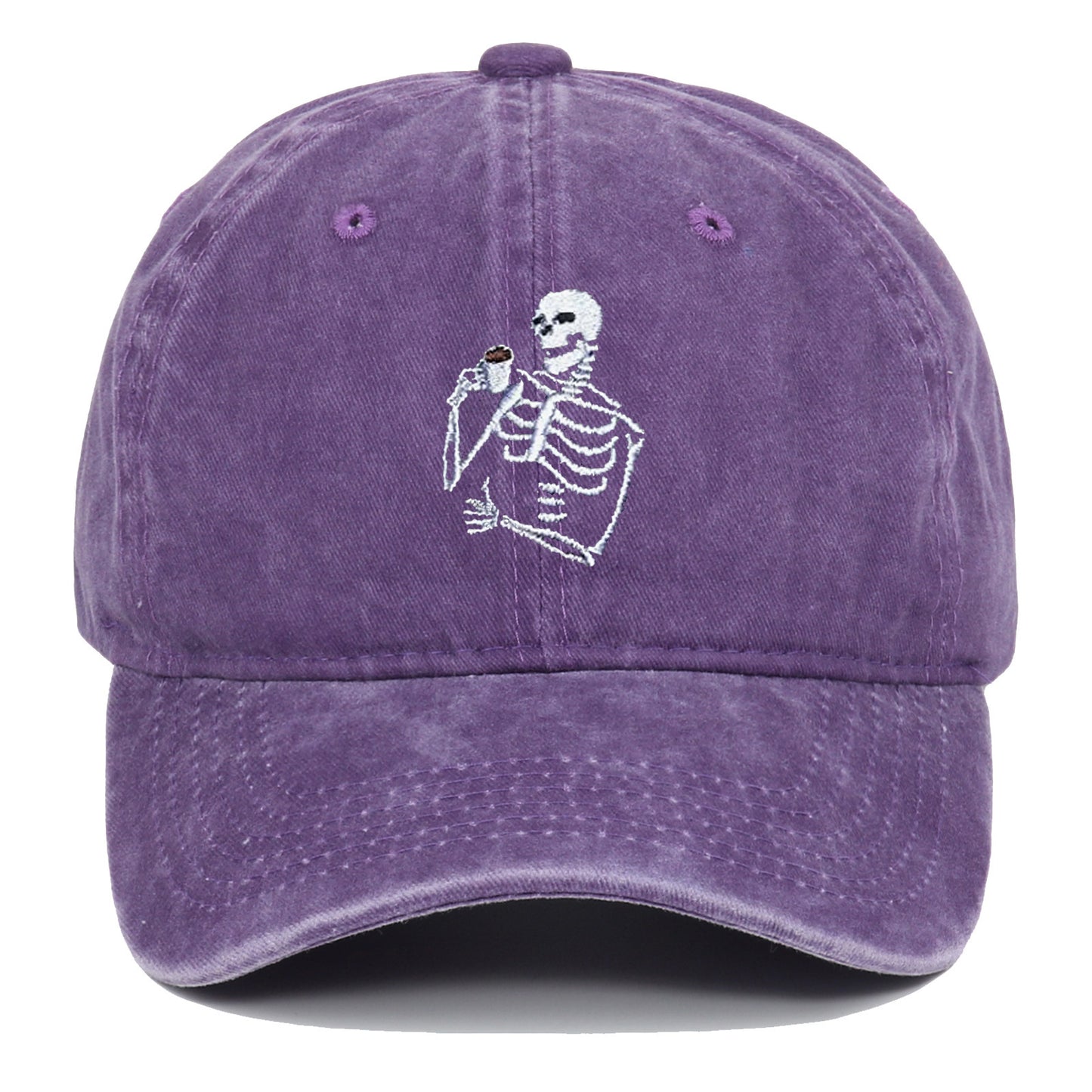 Skull Tea Embroidery Baseball Vintage Distressed Washing Cap