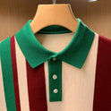 Young Vertical Striped Knitted Long Sleeve Color Matching Lapel Sweater