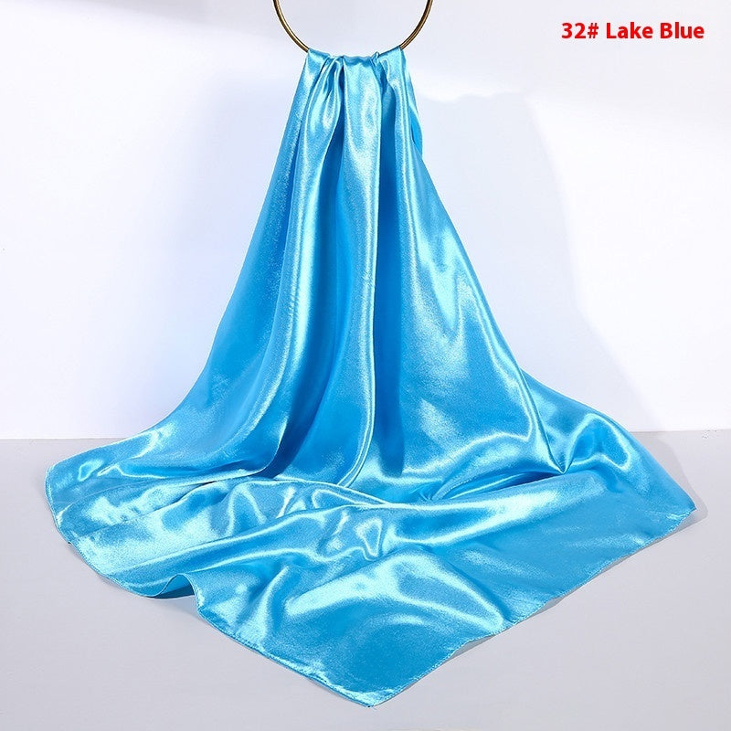 Pure Color Silk Scarf Artificial Silk 90cm Shiny Satin Shawl