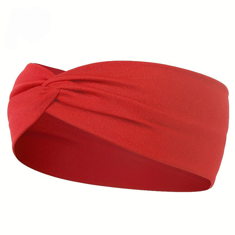 Pure Color And Knotted Hair Band Elastic Wide Hair Band Non-slip Headband, Suitable For Gym Sports Yoga