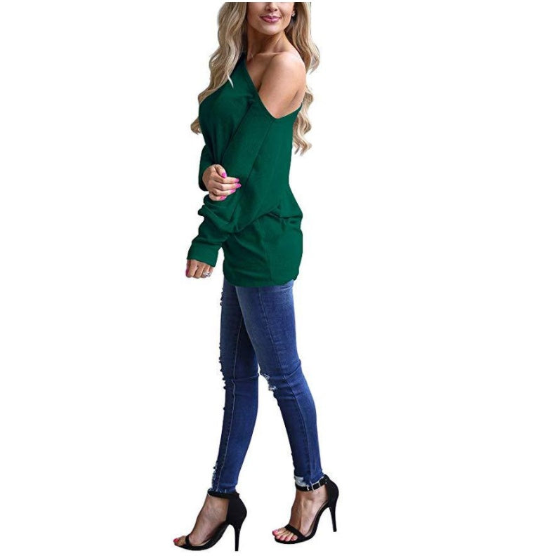 Women's Solid Color Long-sleeved Casual Loose T-shirt