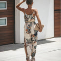 Printed sexy backless tether pocket sling V-neck female jumpsuit