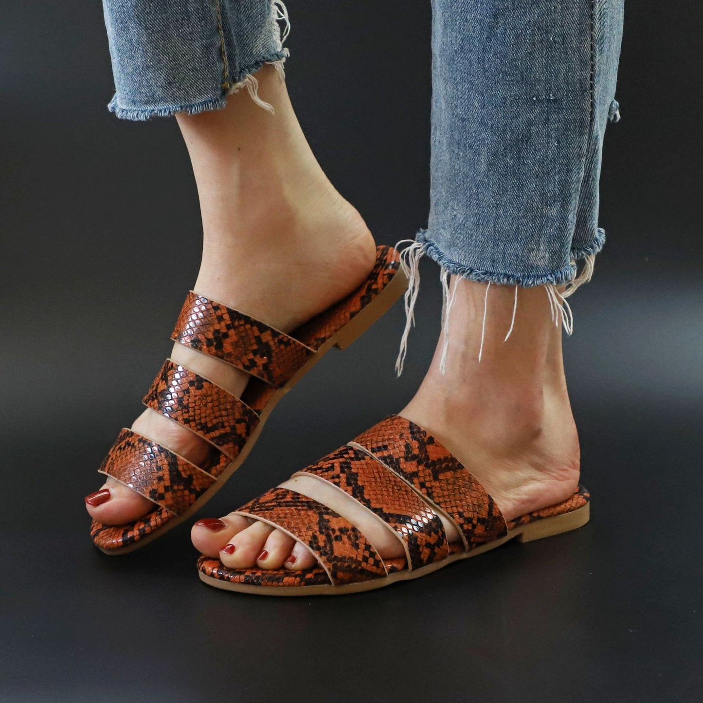 Flat snakeskin slippers