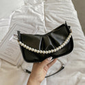 Pleated Solid Color Pearl Chain Underarm Bag