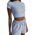 Spring New Women's Clothing Fashion Suit Two-piece Short Sleeve High Waist Cropped Shorts