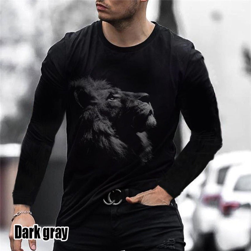 Fall New Loose Round Neck Lion Head Black Men