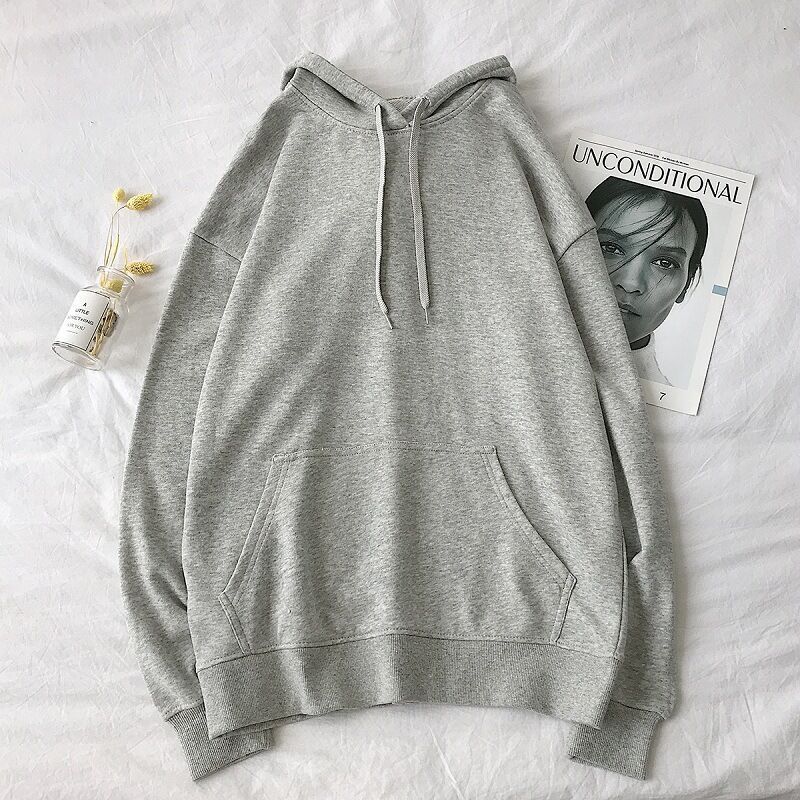 Pure color hooded plus fleece sweater Loose casual sweater