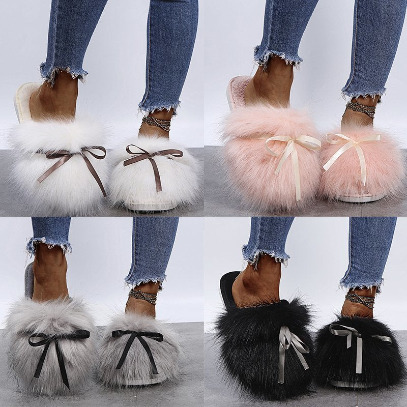 Bowknot Home Shoes Baotou Cotton Drag Outside Wear Half-shoes