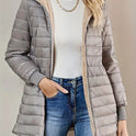 Mid-length Loose Hooded Fleece-lined Quilted Cotton Jacket