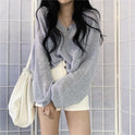 Knitted Design Loose And Lazy Style Long-sleeved Sweater For Women