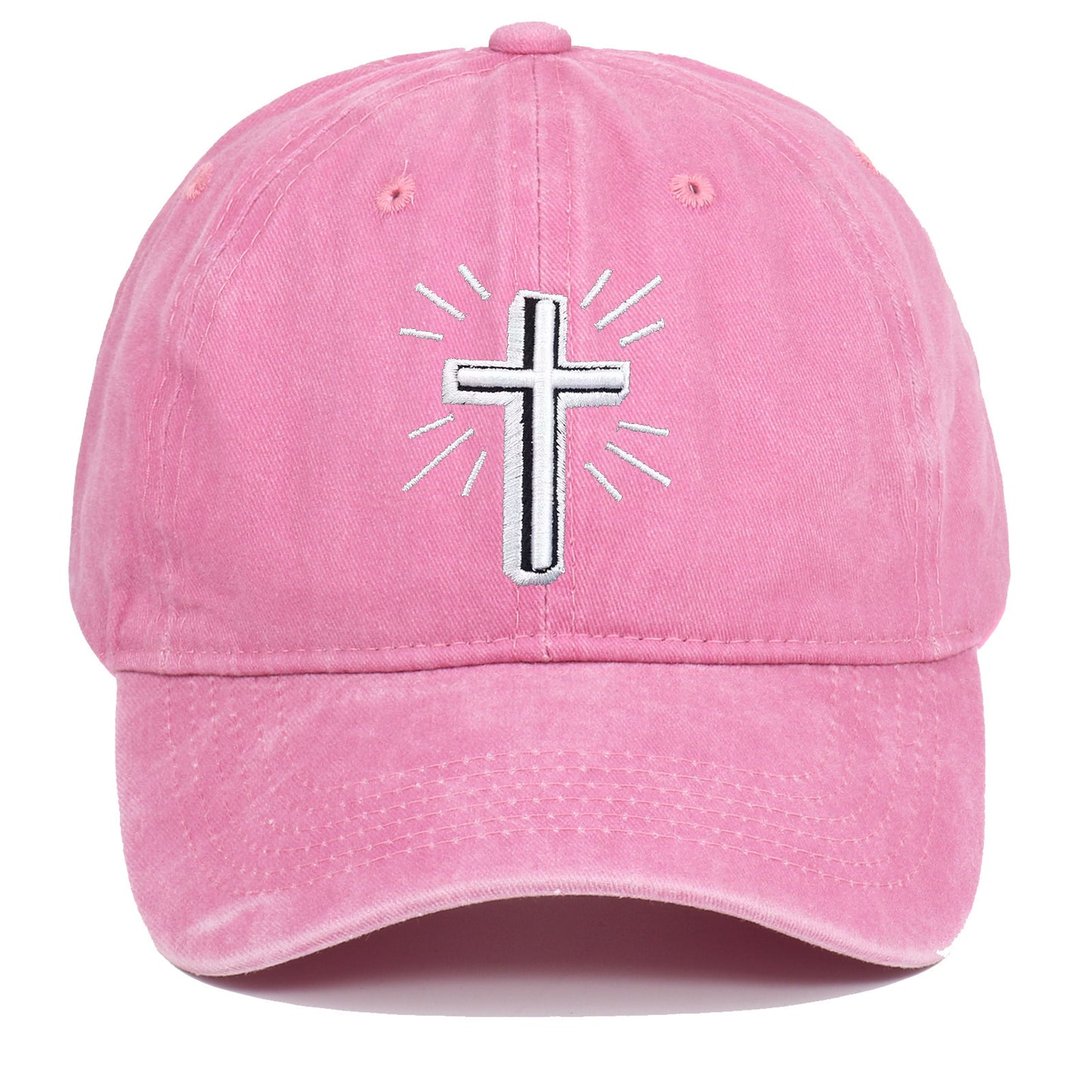 Cross Embroidered Baseball Cap Worn Looking Washed-out