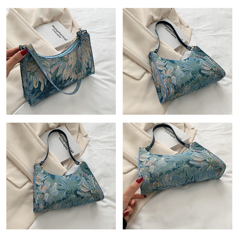 Oil Painting One-shoulder Underarm Crossbody Bag Women's Shoulder Bag Casual Color Zipper Handbags