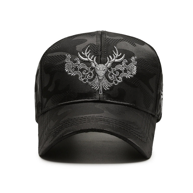 Deer Head Embroidery Men's Outdoor Couple Peaked Cap