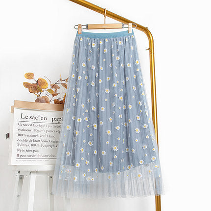 Mesh Little Daisy Chiffon A- Line Skirt