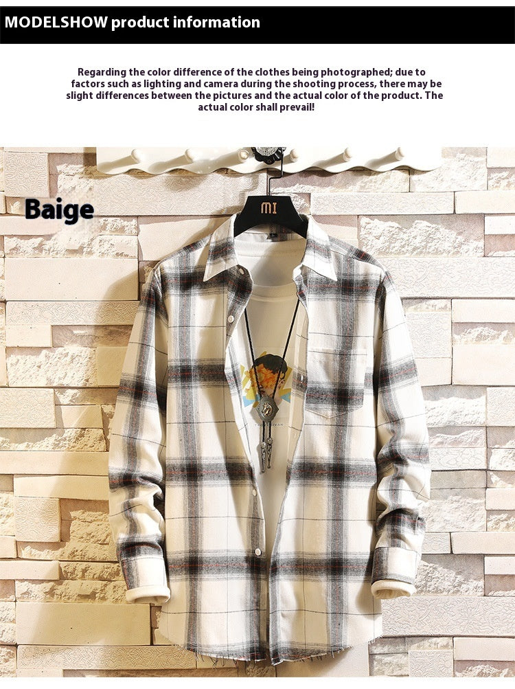 Men's Casual Plaid Shirt Korean Style